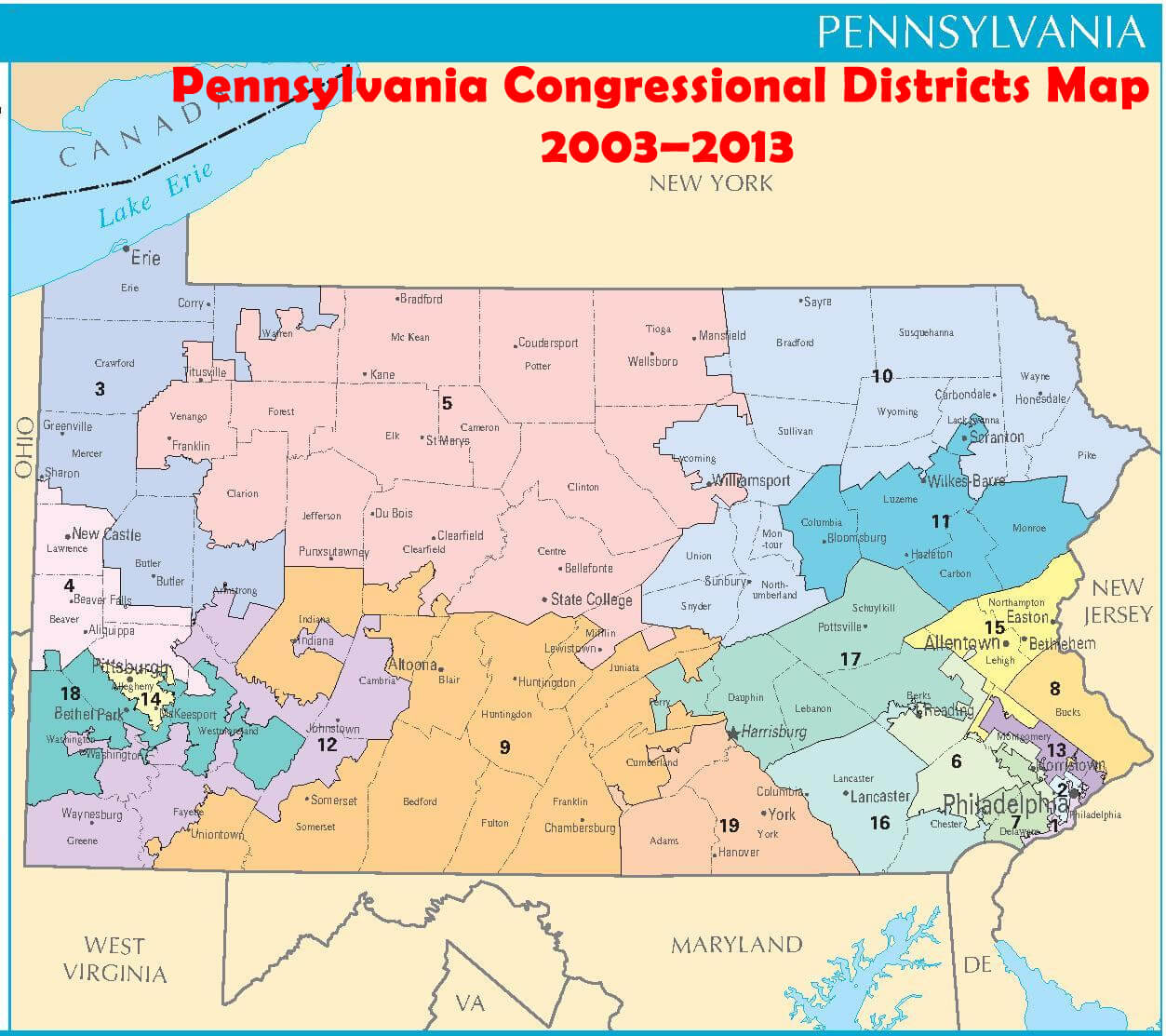 Pennsylvania Congres Les quartiers Carte 2003–2013